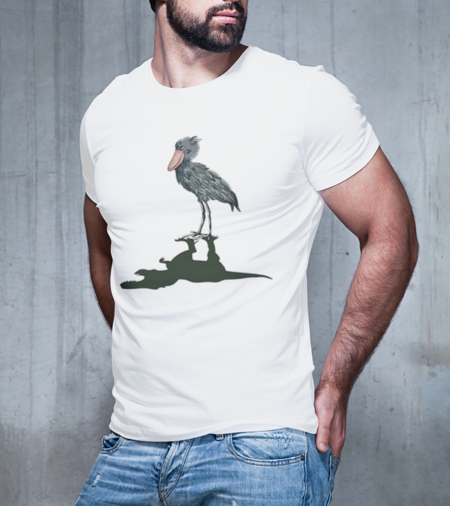Shoebill Stork With Dinosaur Shadow Meme T-Shirt