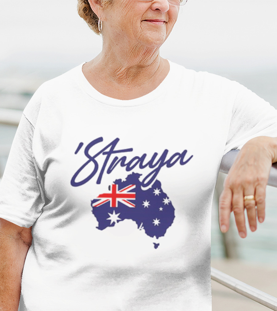 Straya Aussie Map With Australian Flag And Stars T-Shirt
