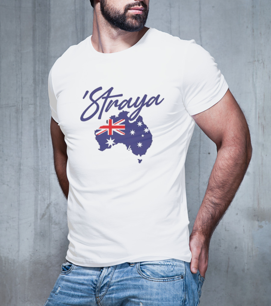 Straya Aussie Map With Australian Flag And Stars T-Shirt
