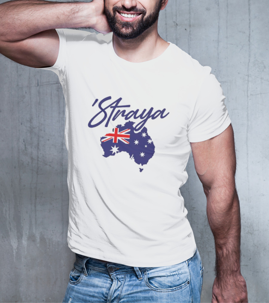 Straya Aussie Map With Australian Flag And Stars T-Shirt