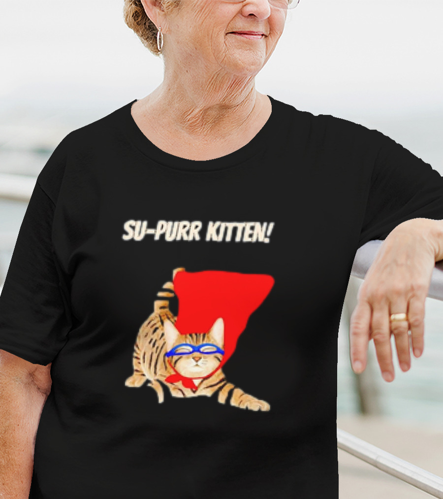 Su-Purr Kitten Cute Super Hero Cat Meme With Red Cape And Mask T-Shirt