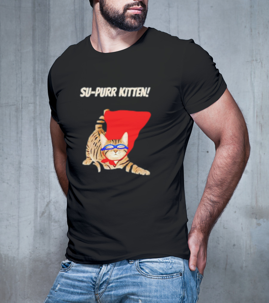 Su-Purr Kitten Cute Super Hero Cat Meme With Red Cape And Mask T-Shirt