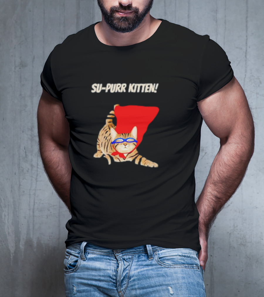 Su-Purr Kitten Cute Super Hero Cat Meme With Red Cape And Mask T-Shirt