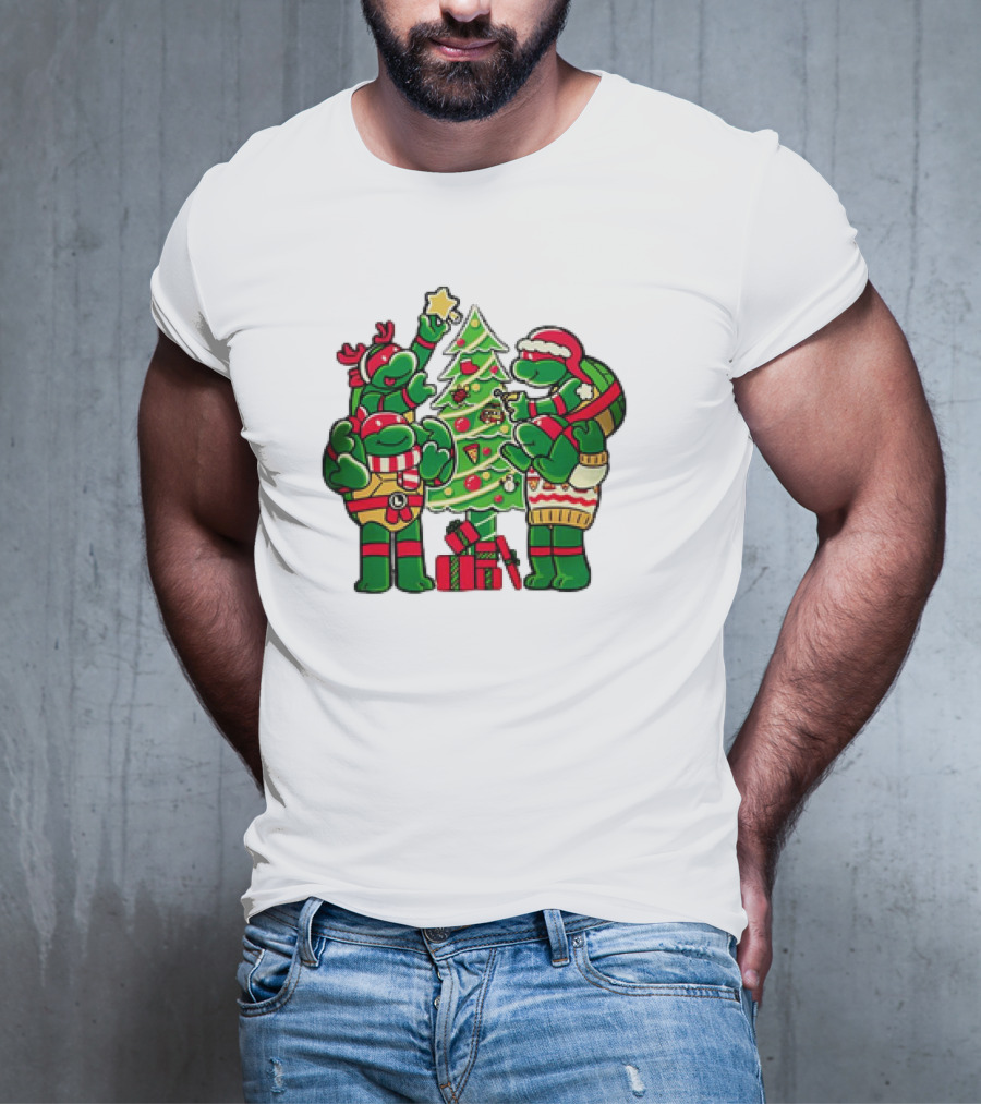 Cozy Xmas Teenage Mutant Ninja Turtles Christmas Tree Decorating Scene T-Shirt
