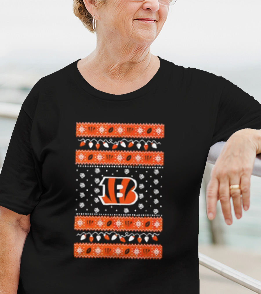 Cincinnati Bengals Holiday Lights Ugly Christmas T-Shirt