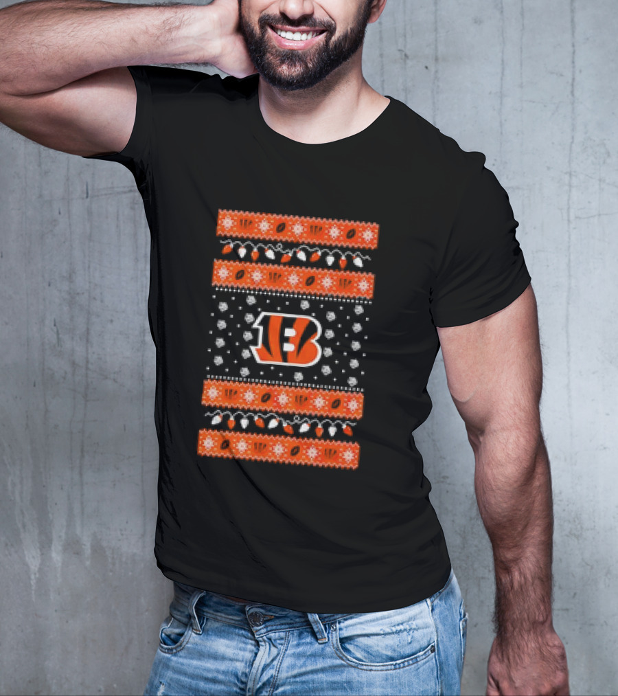 Cincinnati Bengals Holiday Lights Ugly Christmas T-Shirt