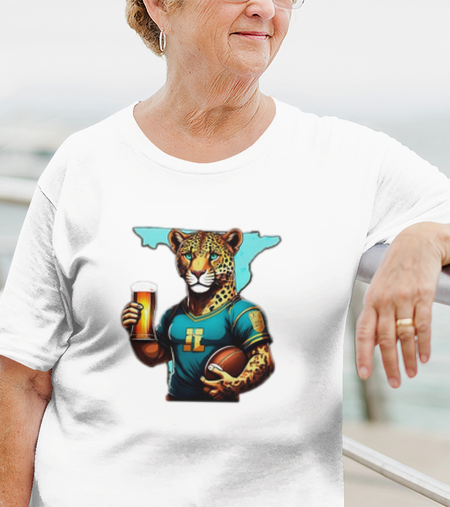 Jacksonville Jaguars Fan Jaguar With Beer And Football T-Shirt