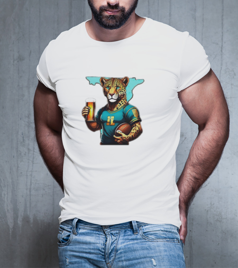 Jacksonville Jaguars Fan Jaguar With Beer And Football T-Shirt