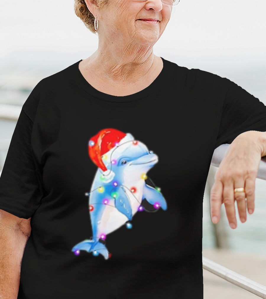 Dolphin Santa Hat Christmas Lights T-Shirt