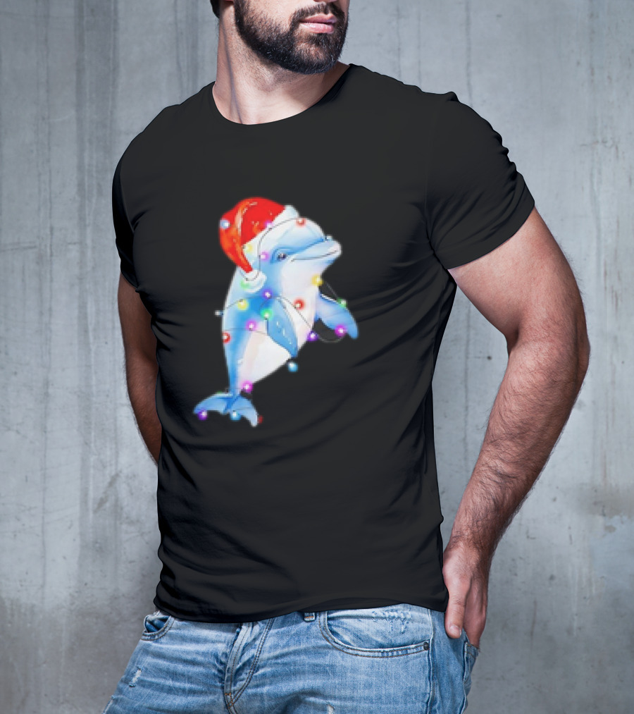 Dolphin Santa Hat Christmas Lights T-Shirt