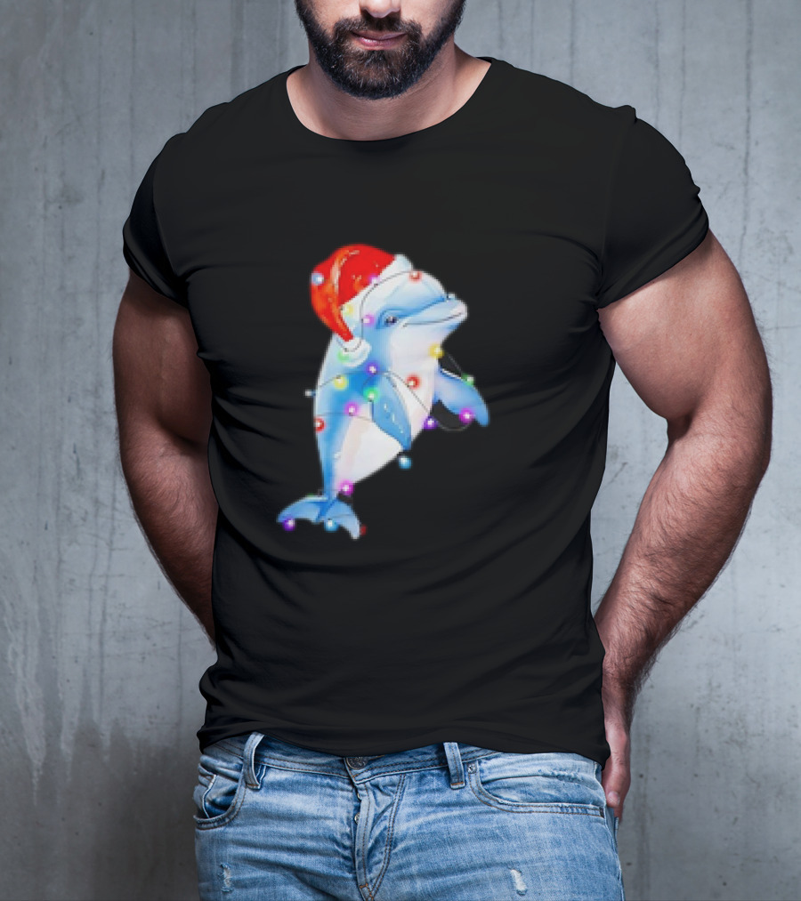 Dolphin Santa Hat Christmas Lights T-Shirt