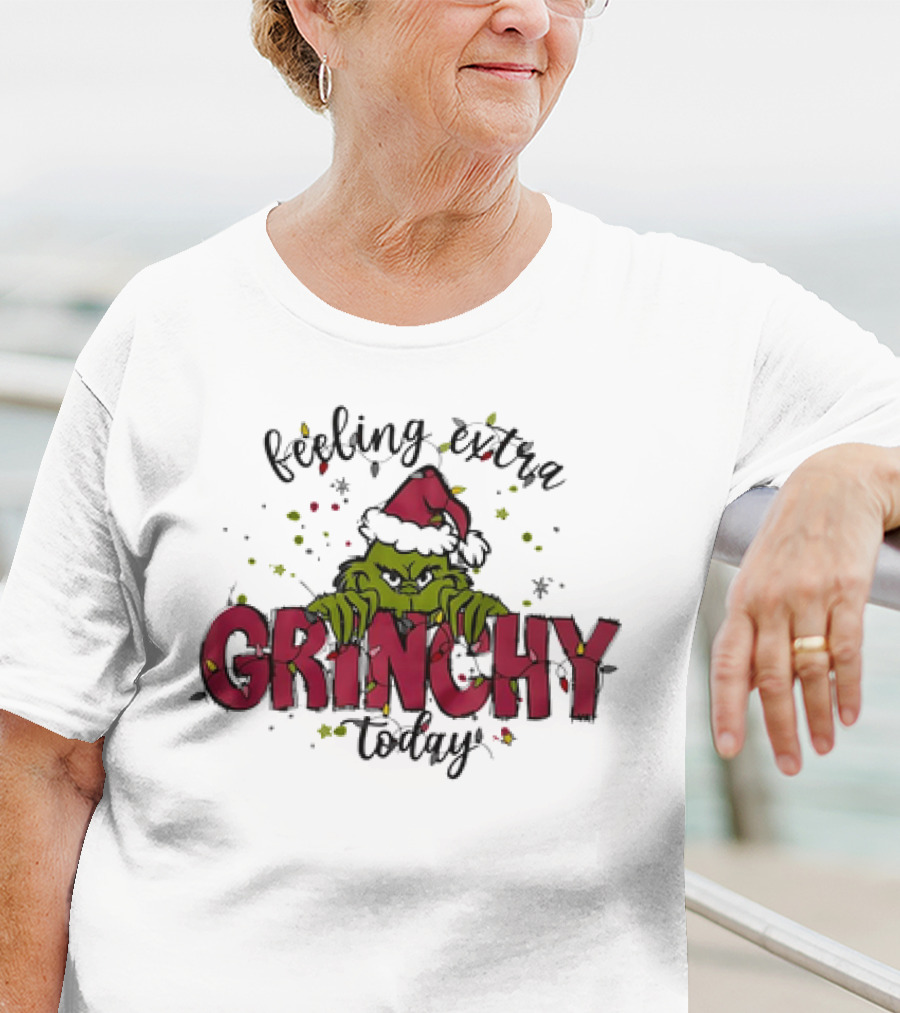 Feeling Extra Grinchy Today Santa Hat Christmas Mood T-Shirt