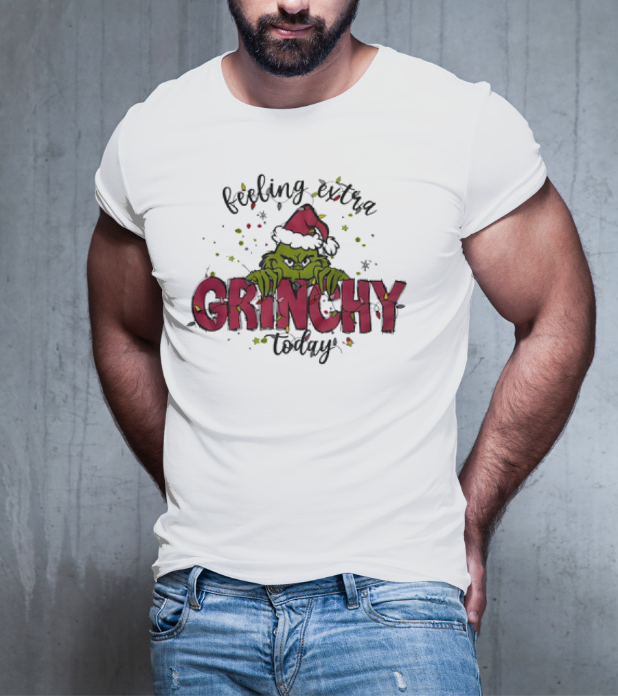 Feeling Extra Grinchy Today Santa Hat Christmas Mood T-Shirt