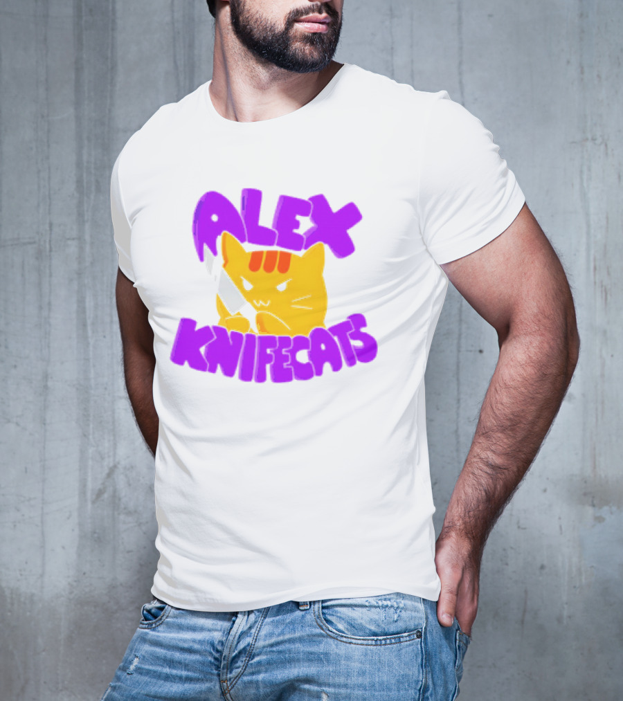 Alex Knifecats Orange Cat Purple Text T-Shirt