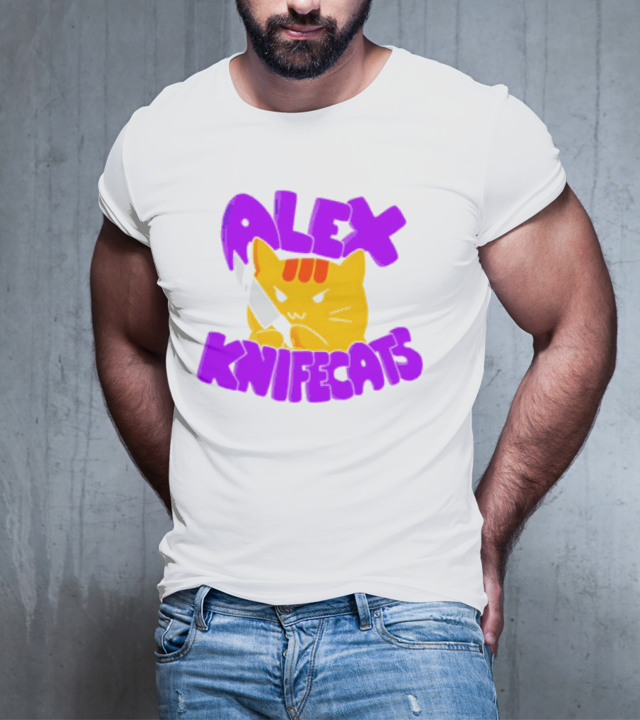 Alex Knifecats Orange Cat Purple Text T-Shirt