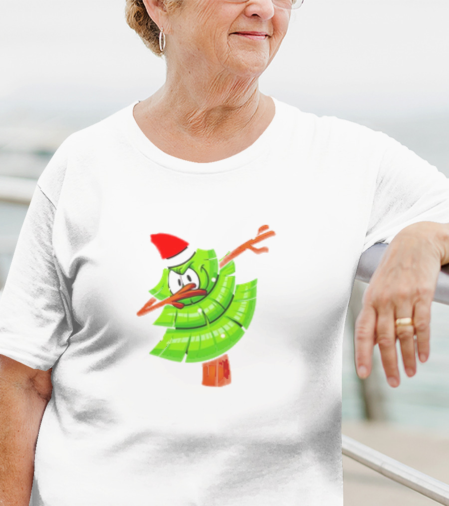 Dabbing Through The Snow Christmas Tree With Santa Hat Cartoon T-Shirt