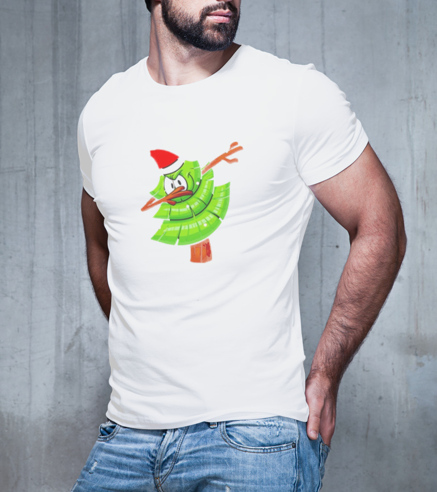 Dabbing Through The Snow Christmas Tree With Santa Hat Cartoon T-Shirt