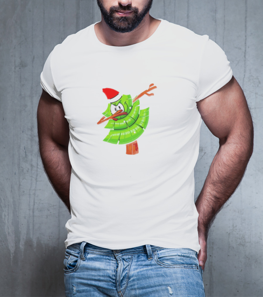 Dabbing Through The Snow Christmas Tree With Santa Hat Cartoon T-Shirt