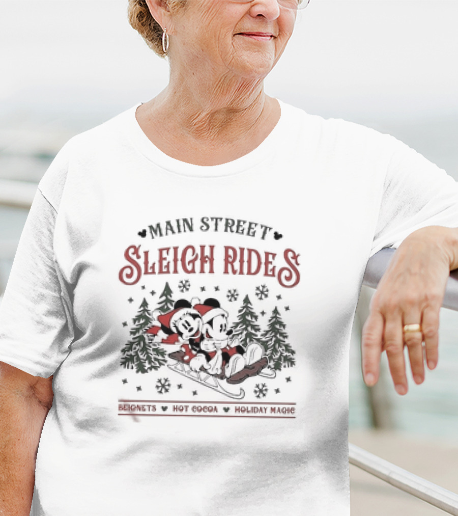 Main Street Sleigh Rides Beignets Hot Cocoa Holiday Magic Disney Christmas T-Shirt