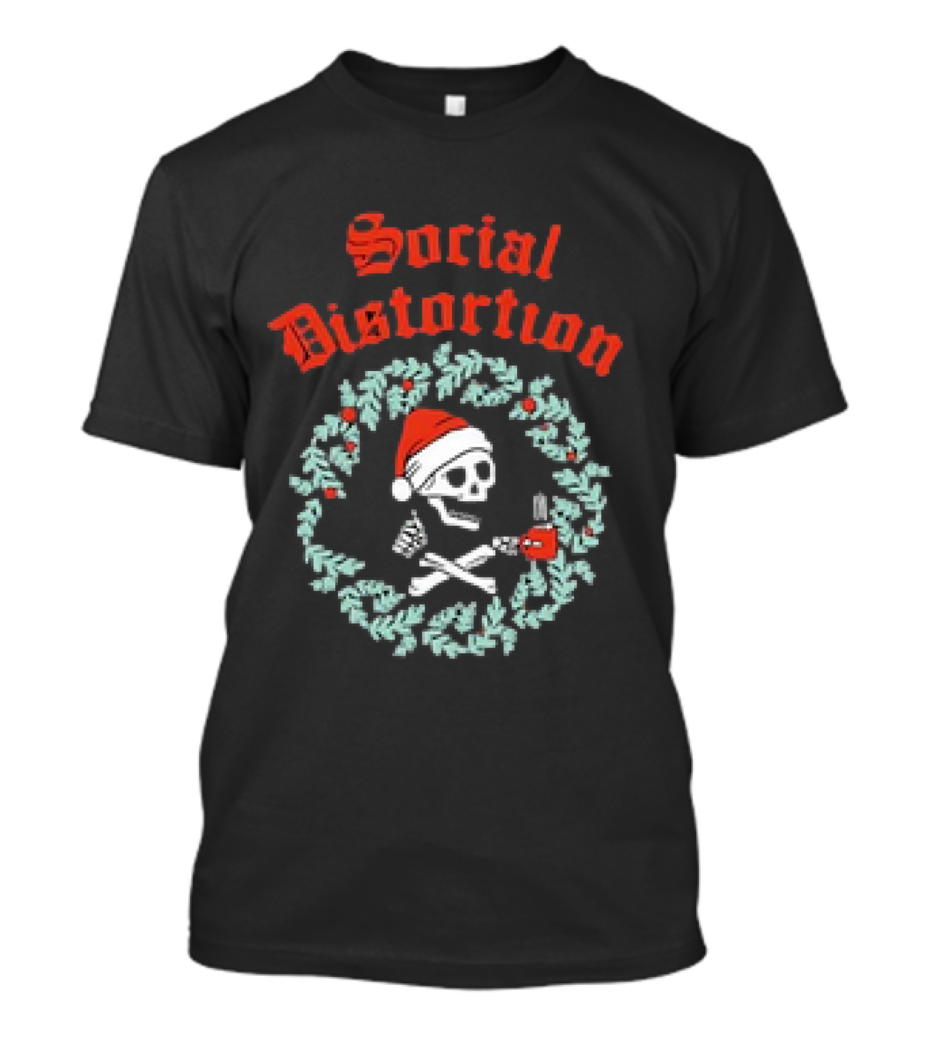 Social Distortion Skelly Wreath Santa Christmas Skeleton T-Shirt