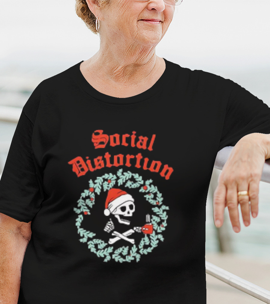 Social Distortion Skelly Wreath Santa Christmas Skeleton T-Shirt