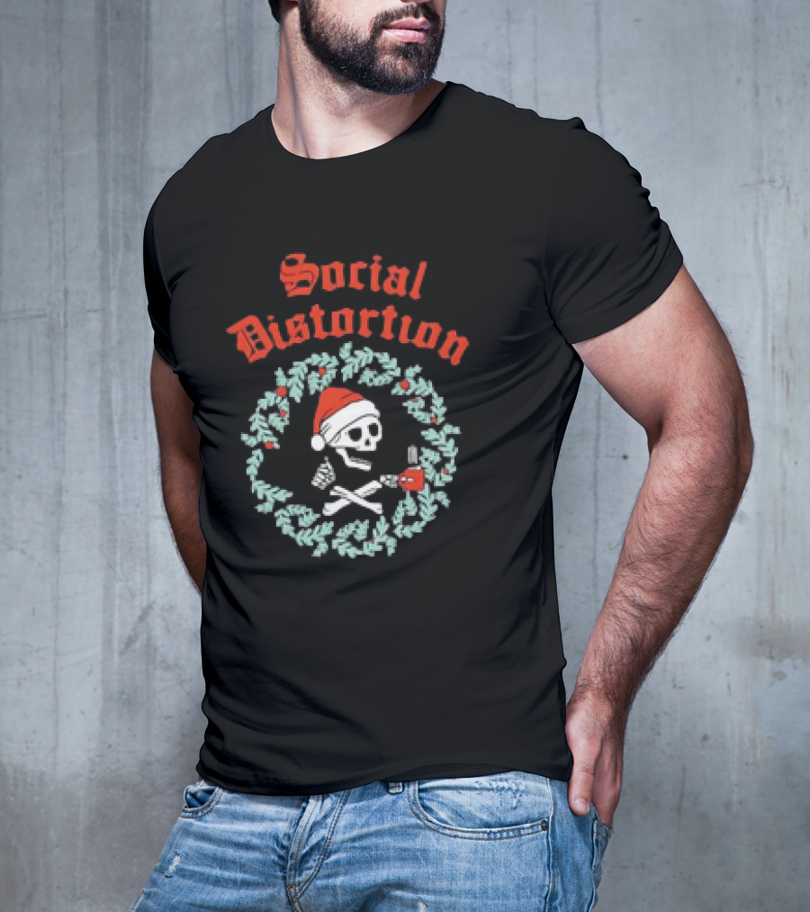 Social Distortion Skelly Wreath Santa Christmas Skeleton T-Shirt