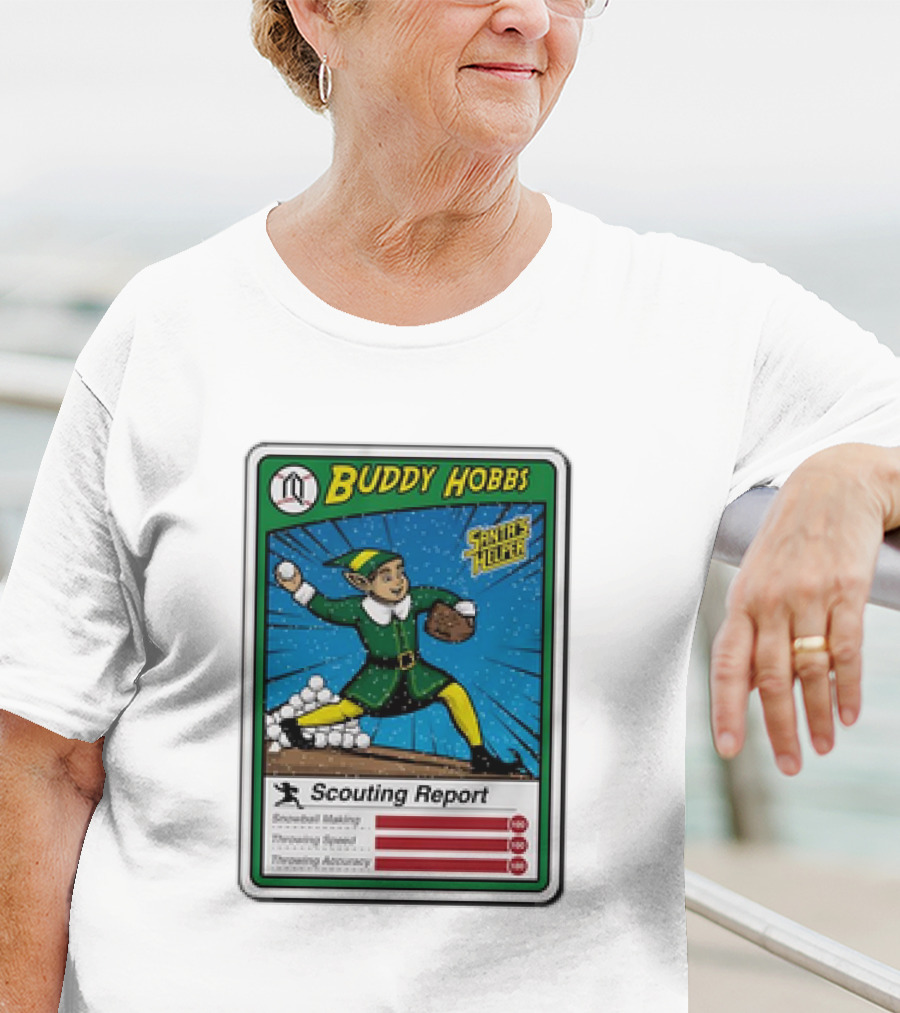Buddy Hobbs Santa’s Helper Scouting Report Snowball Making Throwing Speed Accuracy T-Shirt