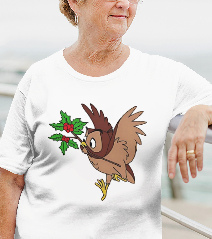 Owl With Holly Branch Festive Christmas Classic T-Shirt