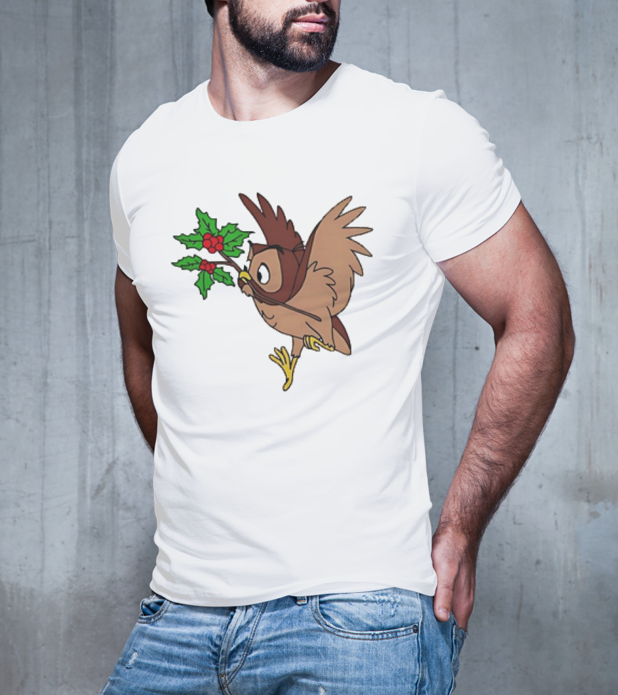 Owl With Holly Branch Festive Christmas Classic T-Shirt