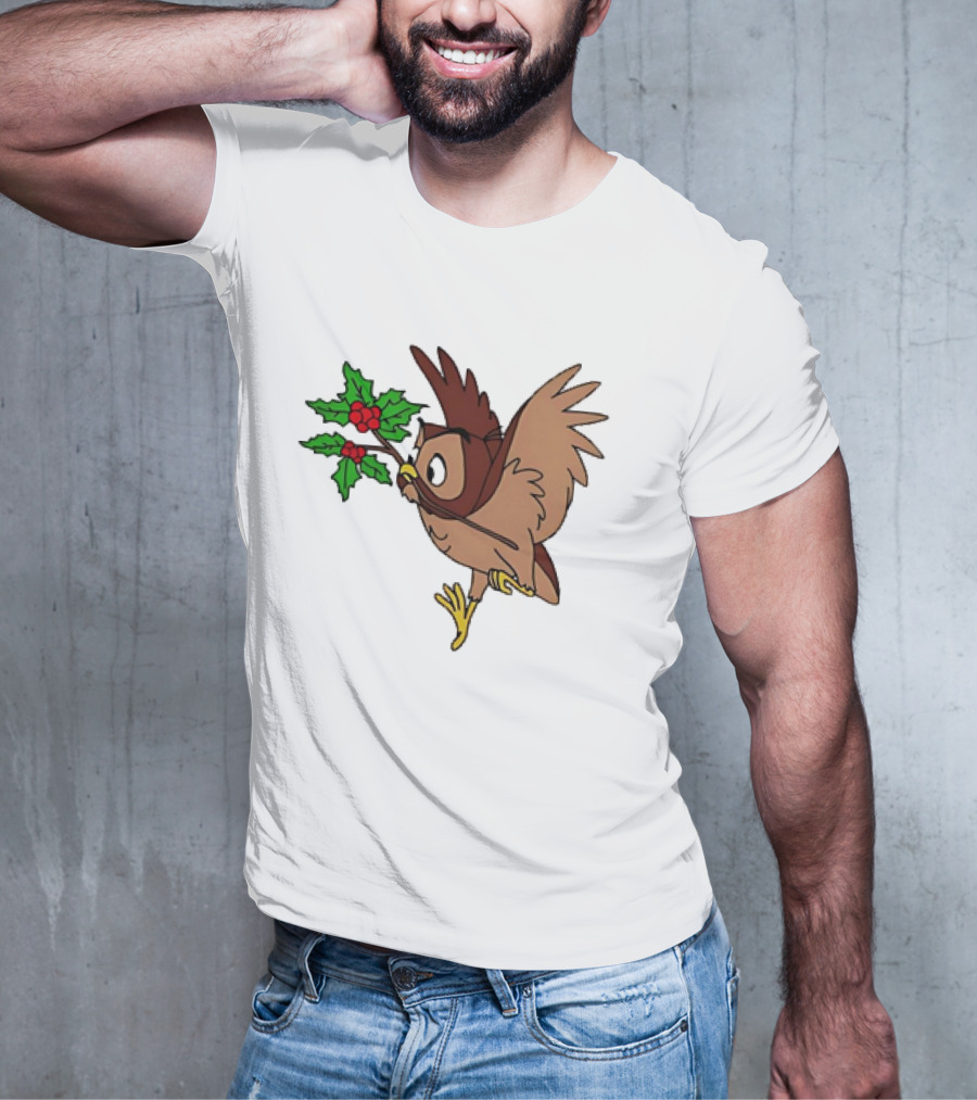 Owl With Holly Branch Festive Christmas Classic T-Shirt