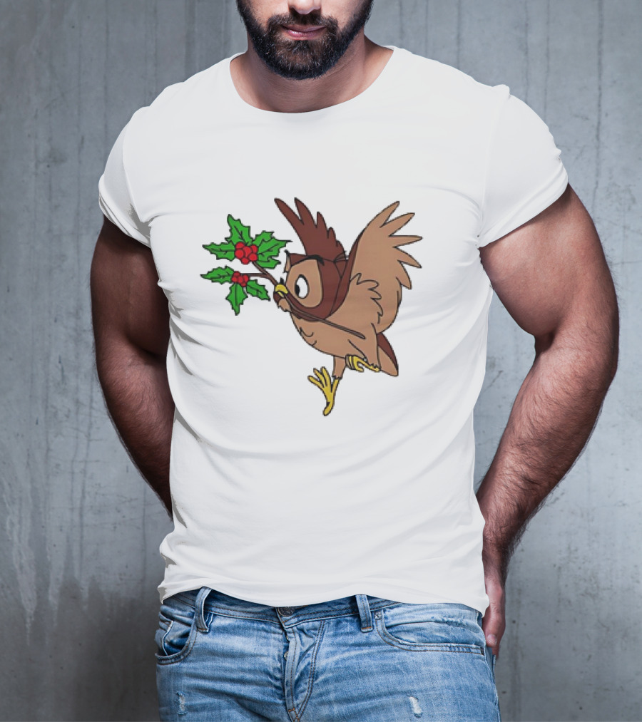 Owl With Holly Branch Festive Christmas Classic T-Shirt