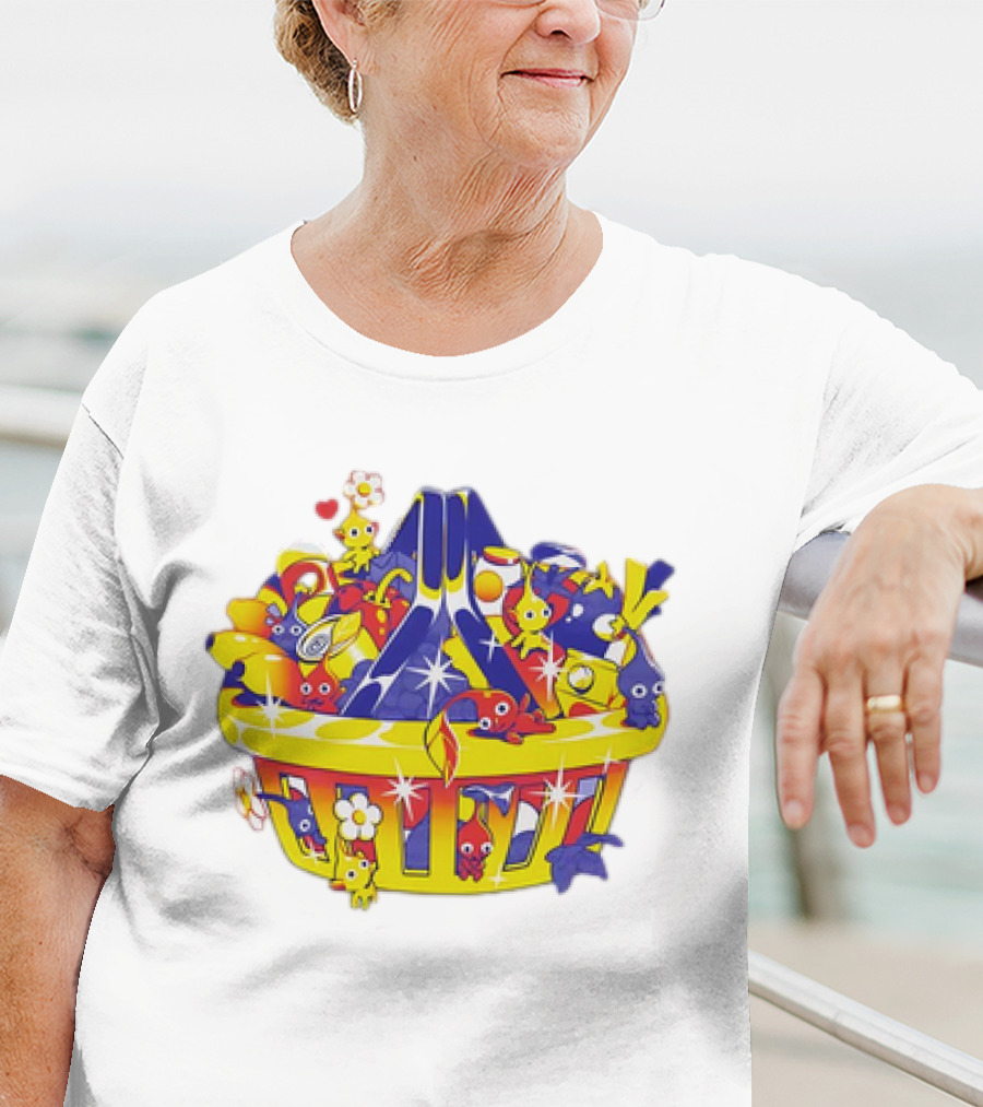 Pikmin Basket Overflowing With Colorful Creatures And Hearts T-Shirt