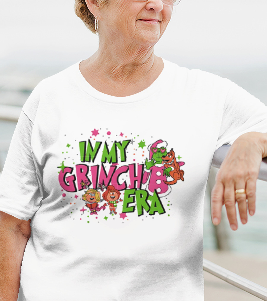 In My Grinch Era Pink Christmas With Cartoon Characters T-Shirt