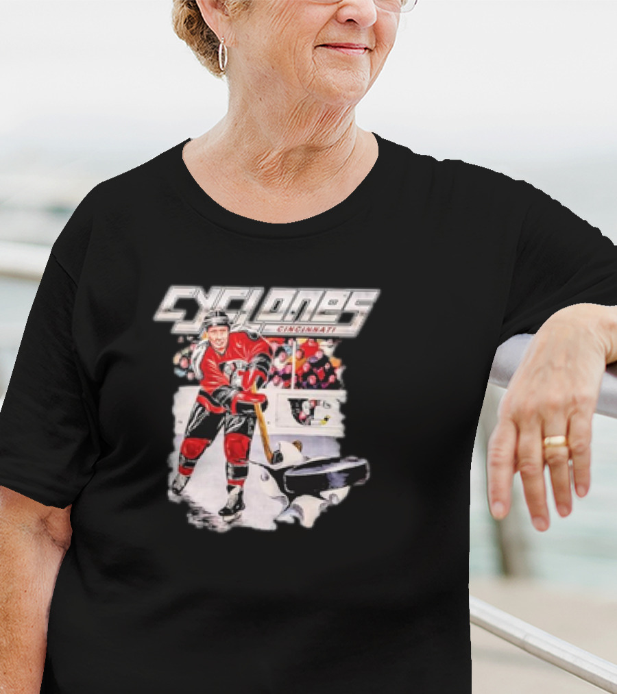 Cincinnati Cyclones Vintage Hockey Player Action Scene T-Shirt