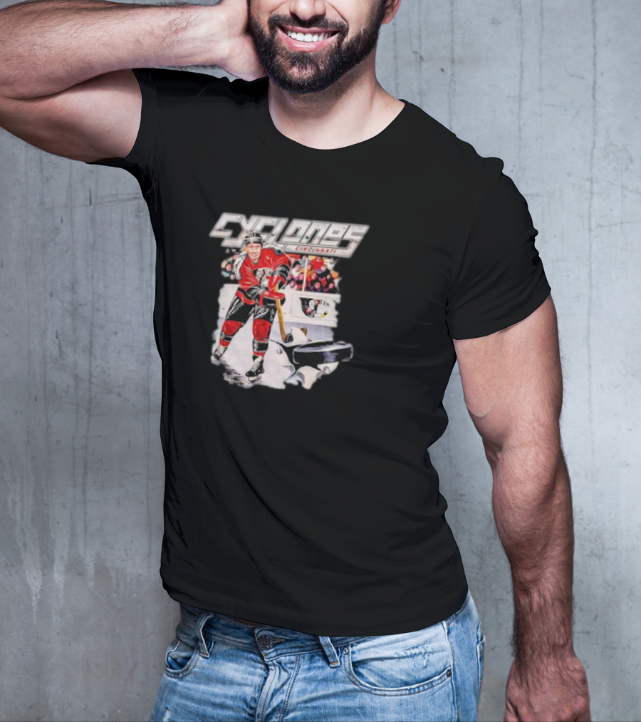Cincinnati Cyclones Vintage Hockey Player Action Scene T-Shirt