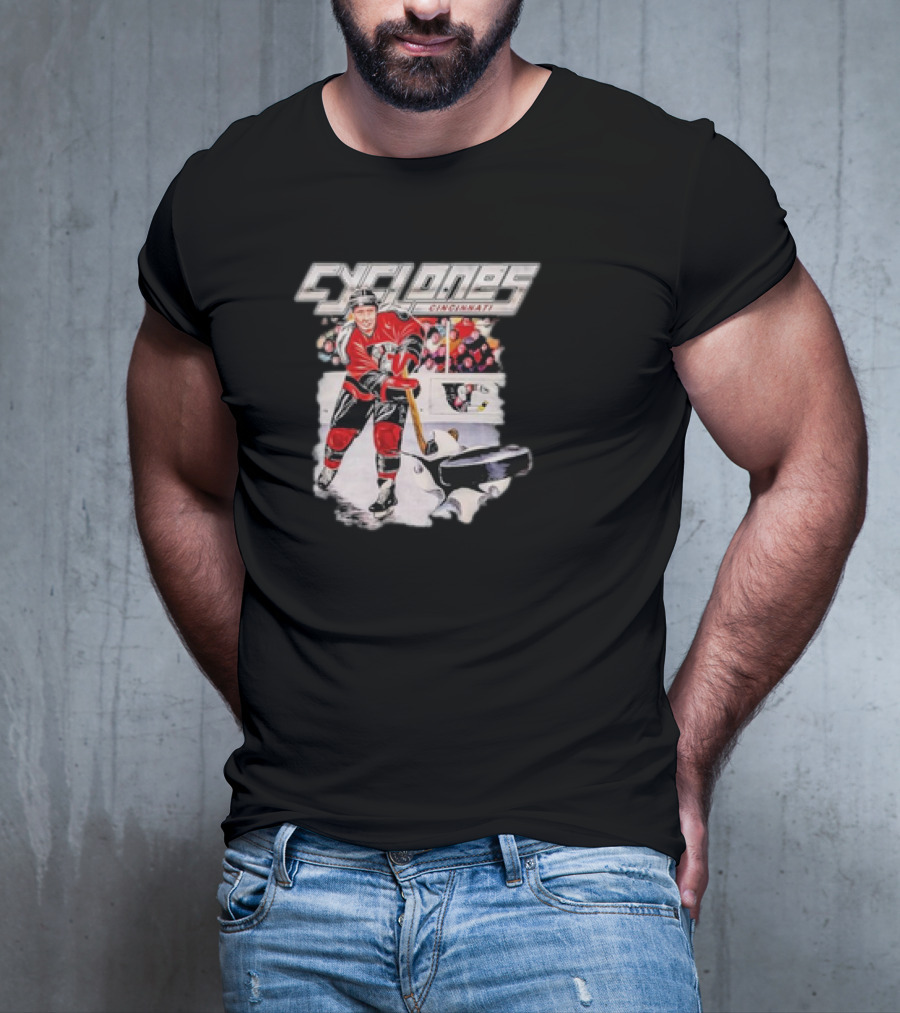 Cincinnati Cyclones Vintage Hockey Player Action Scene T-Shirt