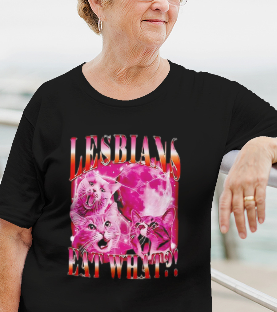 LESBIANS EAT WHAT CAT MOON TRIO VIBRANT PINK T-Shirt