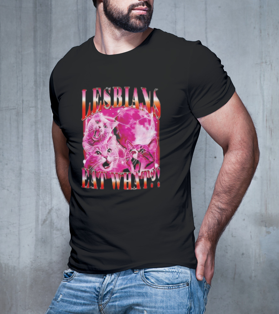 LESBIANS EAT WHAT CAT MOON TRIO VIBRANT PINK T-Shirt