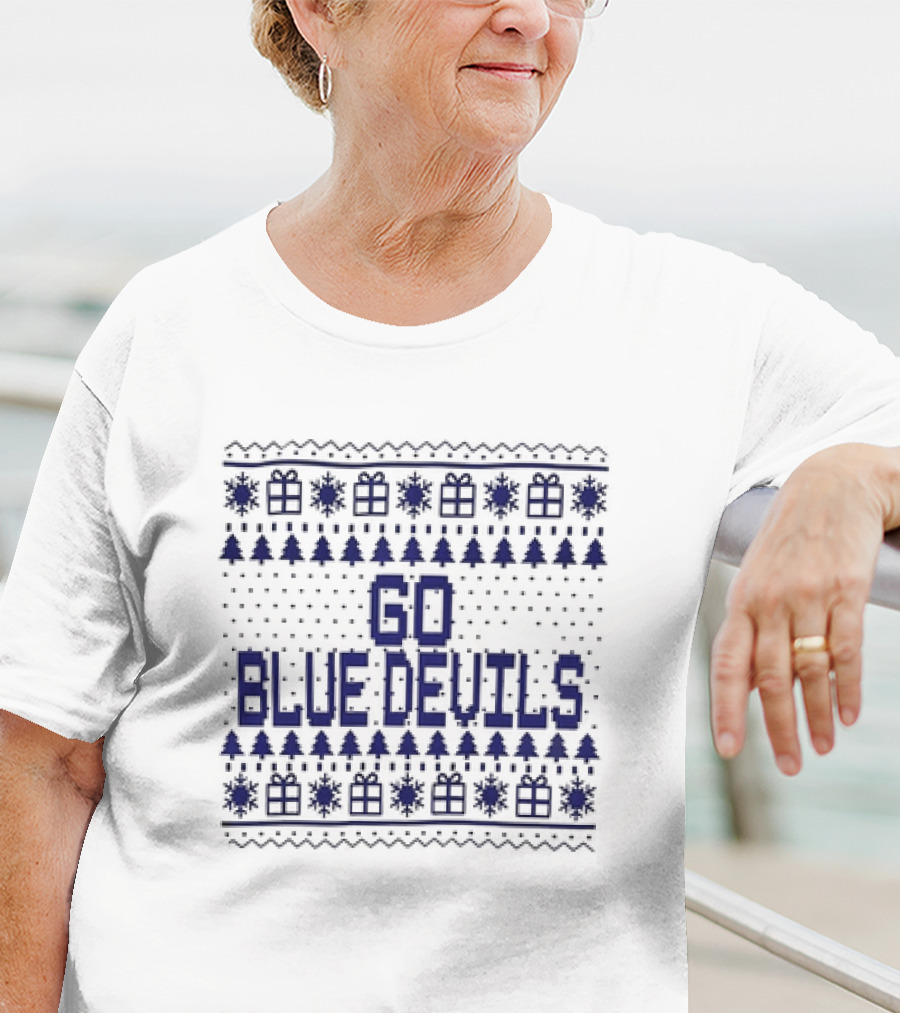 Go Blue Devils Christmas Trees And Snowflakes T-Shirt