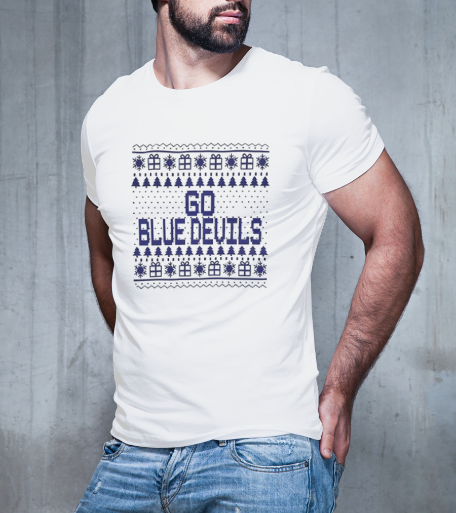 Go Blue Devils Christmas Trees And Snowflakes T-Shirt