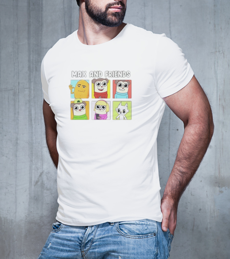 MAX AND FRIENDS YELLOW BLUE RED GREEN PURPLE CHARACTERS T-Shirt