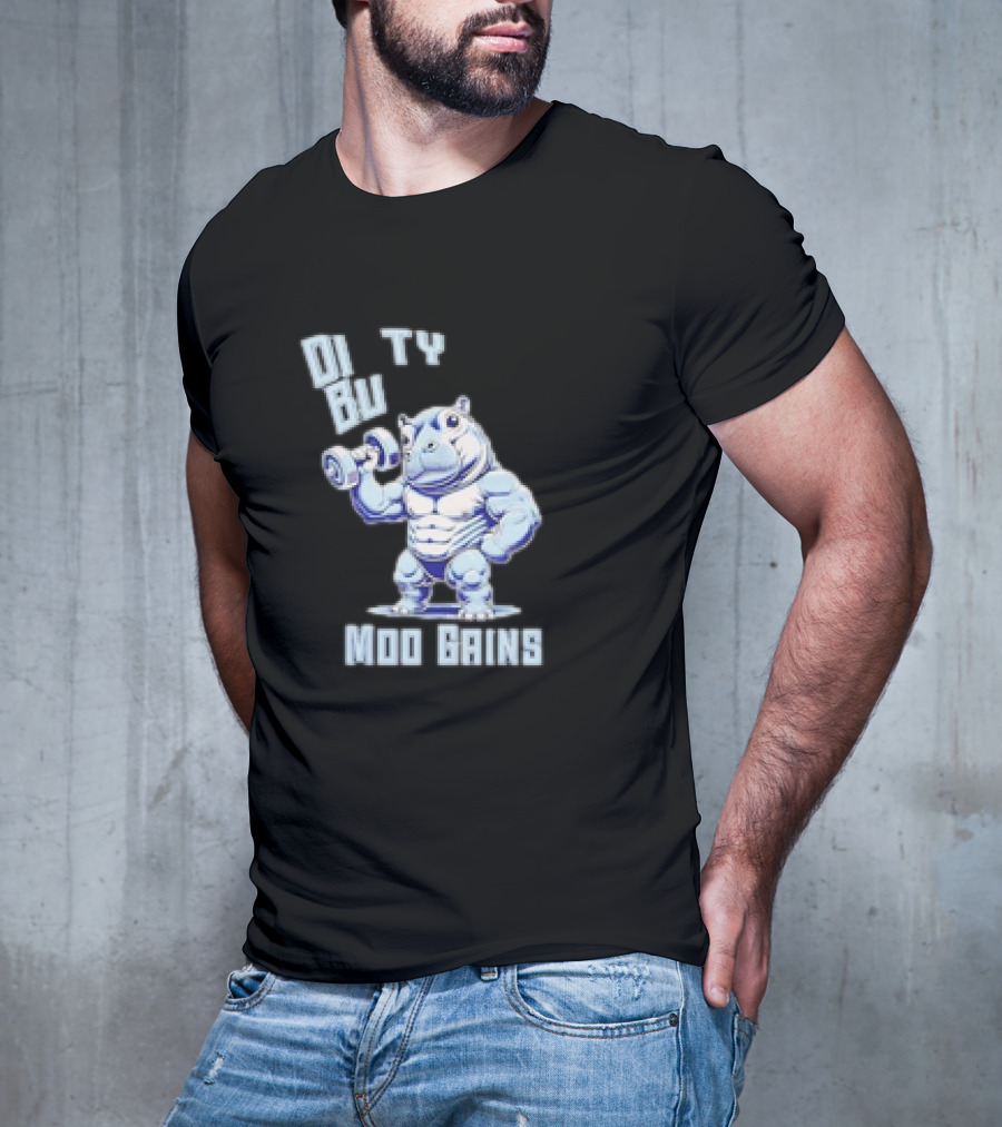 Dirty Bulk Hippo Lifting Moo Gains Gym T-Shirt