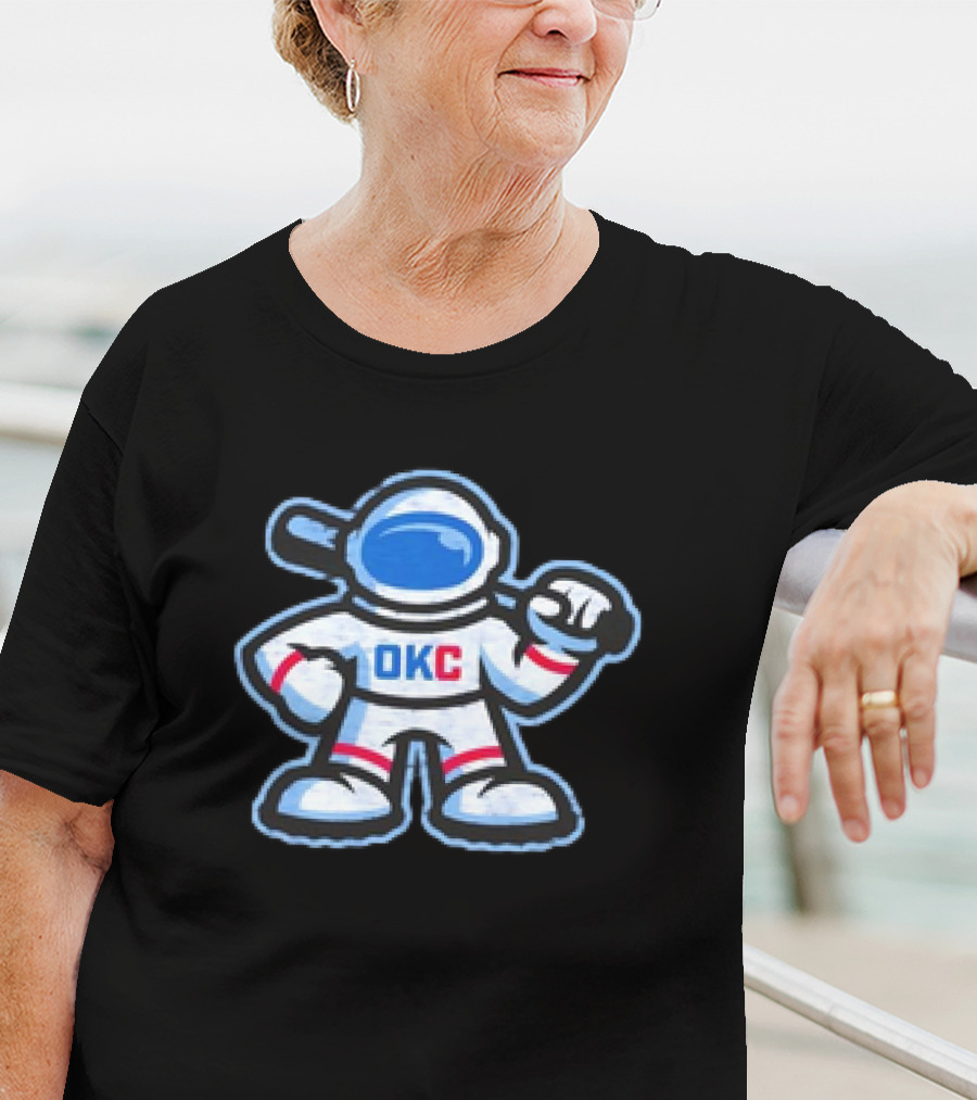 OKC Comets Astronaut Baseball Mascot With Bat T-Shirt