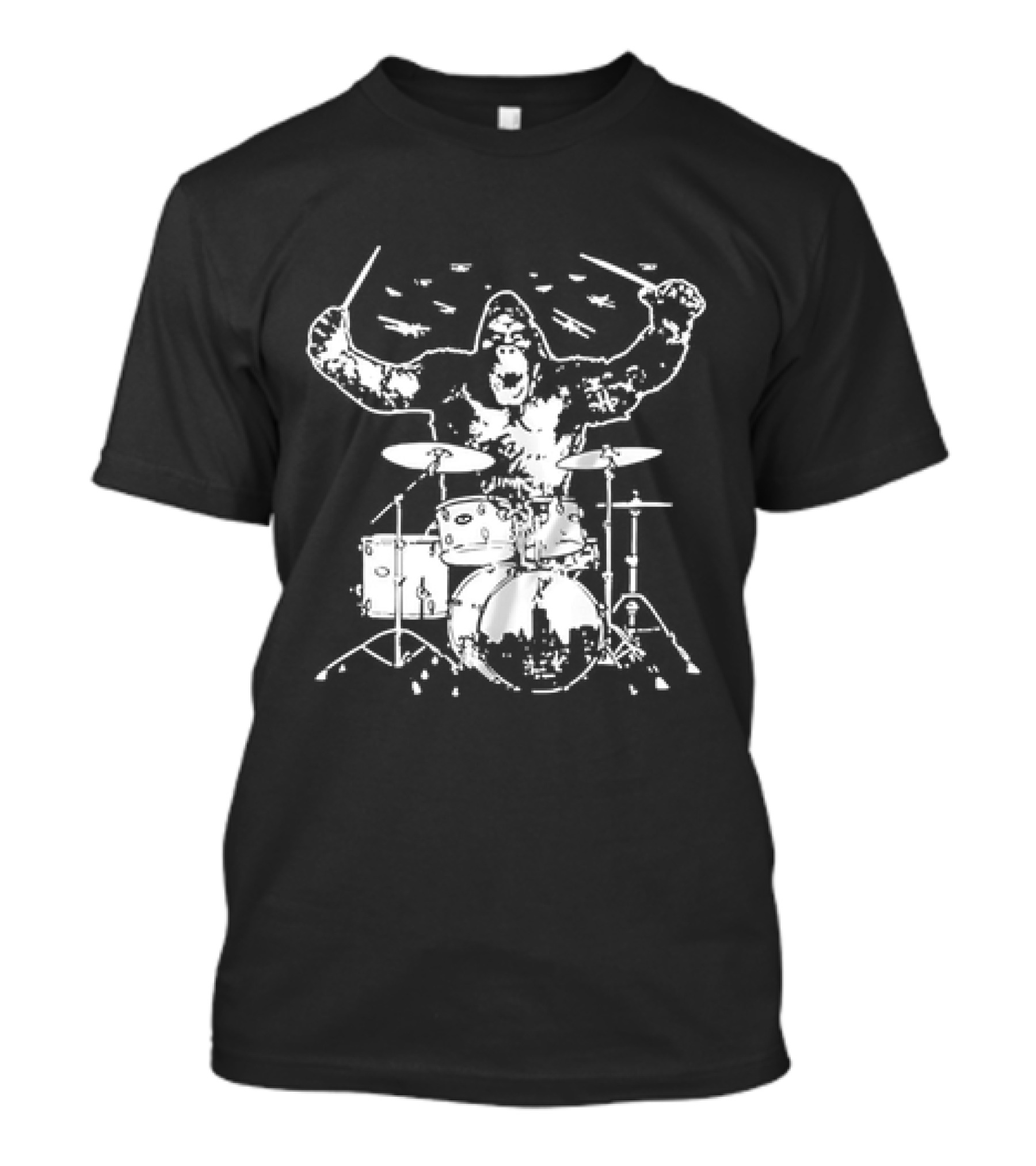 Gorilla King Kong Iconic Drumming Scene With Helicopters And City Skyline T-Shirt