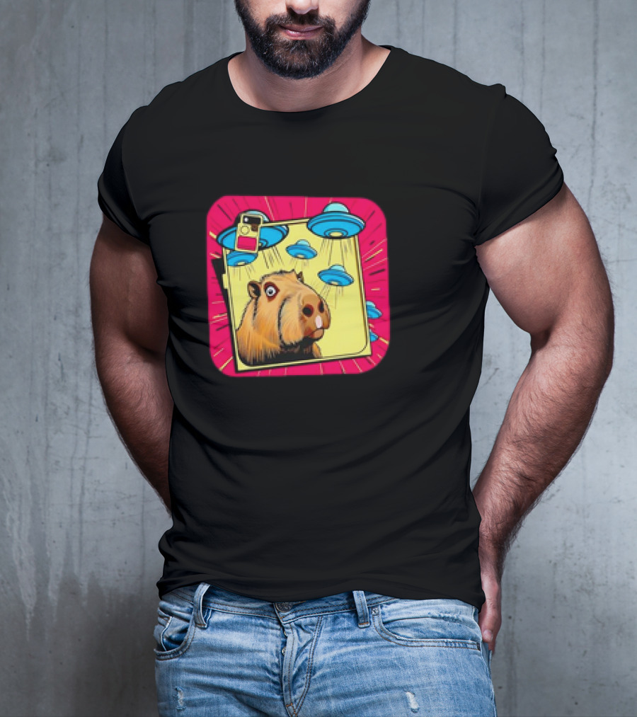 Capybara Selfie Ufos Cartoon Cute Weird T-Shirt