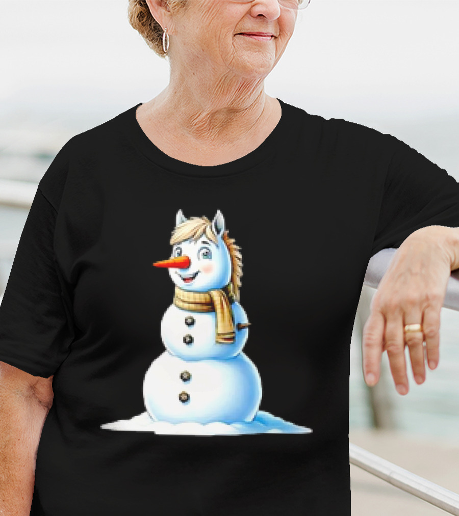 Horse Snowman Wearing Scarf Christmas T-Shirt
