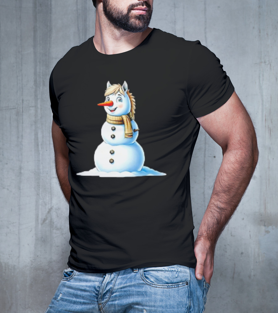 Horse Snowman Wearing Scarf Christmas T-Shirt