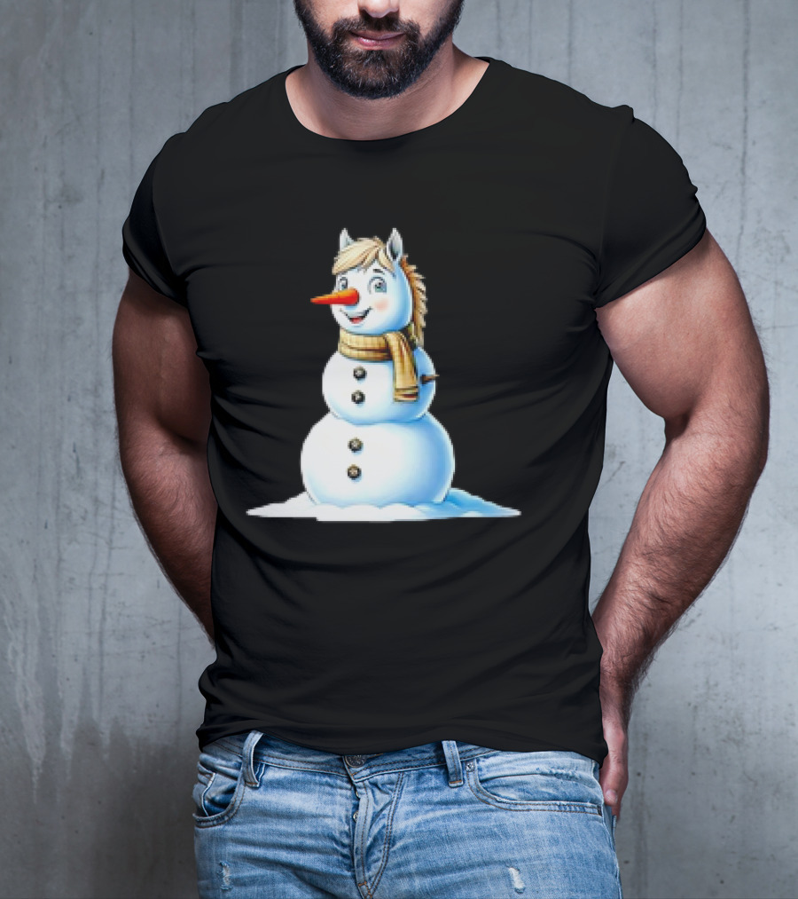 Horse Snowman Wearing Scarf Christmas T-Shirt