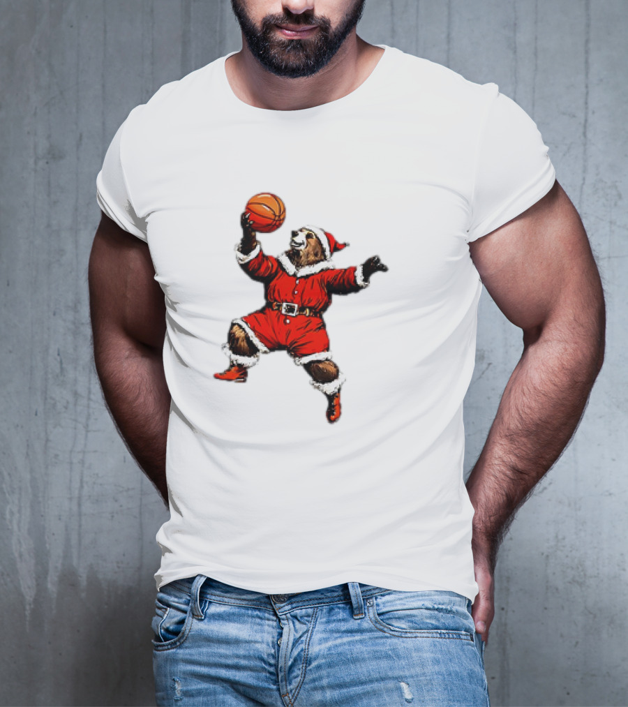 Santa Bear Basketball Holiday T-Shirt