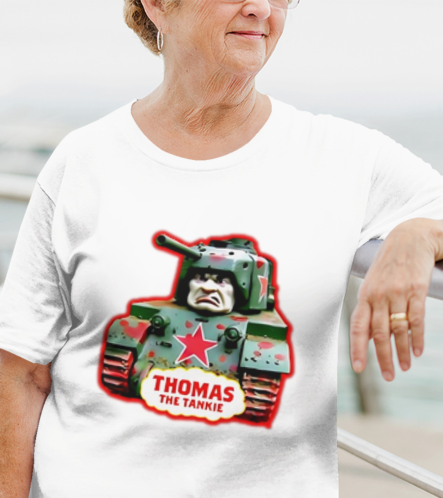 THOMAS THE TANKIE Green Camouflage Tank Red Star Cartoon Face T-Shirt